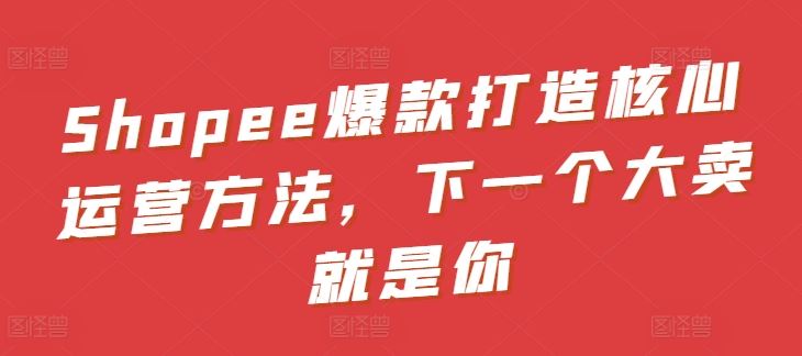 Shopee爆款打造核心运营方法，下一个大卖就是你