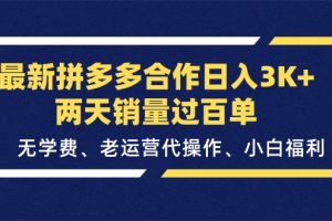 （11291期）最新拼多多合作日入3K+两天销量过百单，无学费、老运营代操作、小白福利