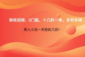 审核视频，0门槛，十几秒一单，多劳多得，新人小白一天轻松几百+