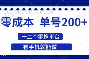 （14322期）2025年零成本单号200+，十二个零撸平台撸收益，有手机就能做