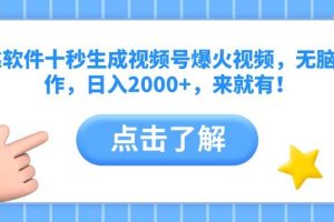 （14652期）靠软件十秒生成视频号爆火视频，无脑操作，日入2000+，来就有！