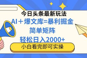 （14848期）今日头条2025最新蓝海玩法，操作简单，矩阵批量，轻松日入2000+
