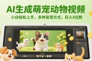 AI生成萌宠动物视频，小白轻松上手，多种变现方式，日入4位数