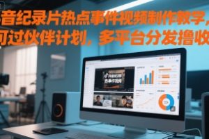 抖音纪录片热点事件视频制作教学，可过伙伴计划，多平台分发撸收益