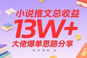 小说推文总收益13W+大佬爆单思路分享，常青树项目