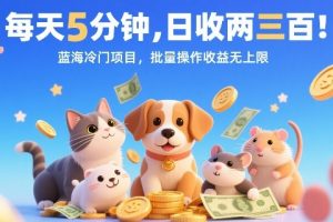 每天5分钟，日收两三张，蓝海冷门项目，批量操作收益无上限