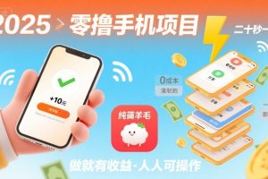 2025年零撸手机项目，二十秒一单，纯薅羊毛 一天2张+做就有