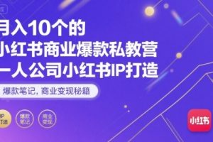 月入10个的小红书商业爆款私教营，一人公司小红书IP打造，爆款笔记，商业变现秘籍