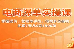 电商爆单实操课：掌握提价、营销等手段，借助多流辅助，实现7天从0到1500单