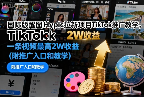 国际版醒图Hypic拉新项目TikTok推广教学，一条视频最高2W收益（附推广入口和教学）