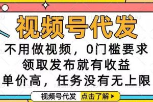 （16583期）视频号代发，不用做视频，0门槛要求，领取发布就有收益，单价高，任务…