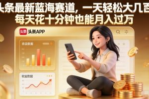 头条最新蓝海赛道，一天轻松大几张，每天花十分钟也能月入过1W【揭秘】