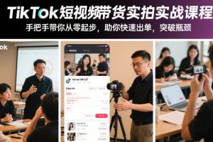 TikTok短视频带货实拍实战课程，手把手带你从零起步，助你快速出单，突破瓶颈