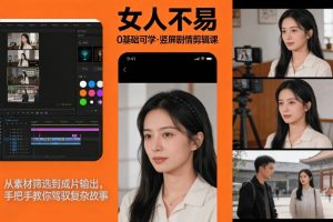 0基础可学！《女人不易》竖屏剧情剪辑课，从素材筛选到成片输出，手把手教你驾驭复杂故事