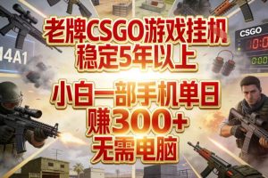 老牌CSGO游戏挂G，稳定5年以上，小白一部手机单日賺3张+，无需电脑【揭秘】