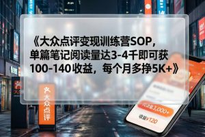大众点评变现训练营SOP,单篇笔记阅读量达3-4千即可获100-140收益,每个月多挣5K+