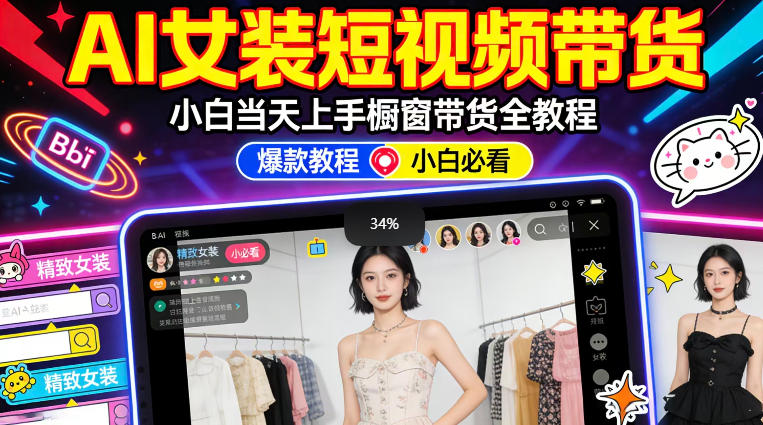 AI女装短视频橱窗带货：小白零门槛当天上手，高佣金爆款轻松賺！