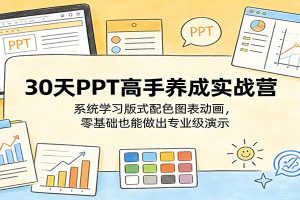 30天PPT高手养成实战营：系统学习版式配色图表动画，零基础也能做出专业级演示