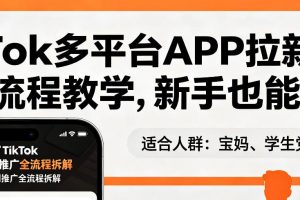 TikTok多平台APP拉新，完整流程教学，新手也能上手，轻松出海搞美金